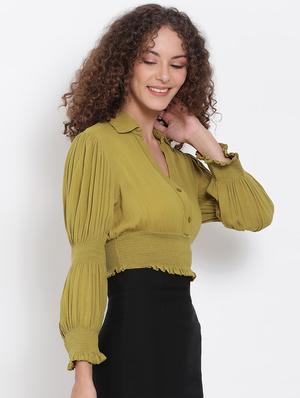 olive solid crop top - 17655742 - Standard Image - 2