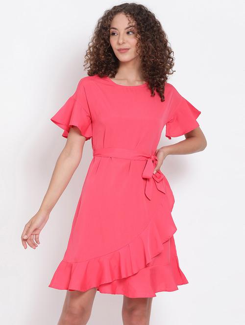 tie front frill detail dress - 17655759 - Standard Image - 1
