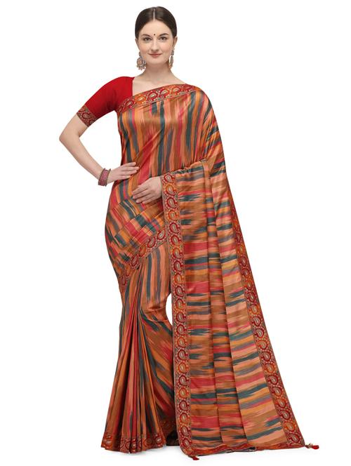 ikat printed saree with blouse - 17656347 - Standard Image - 1