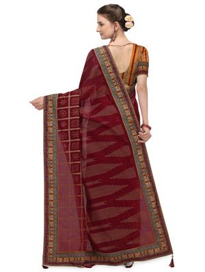 maroon chanderi printed saree with blouse - 17656355 - Standard Image - 2