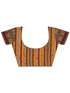 maroon chanderi printed saree with blouse - 17656355 - Standard Image - 3
