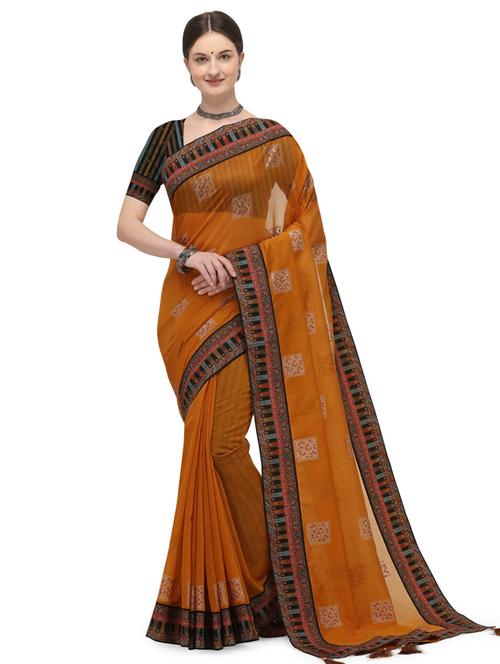 mustard printed saree with blouse - 17656357 - Standard Image - 1