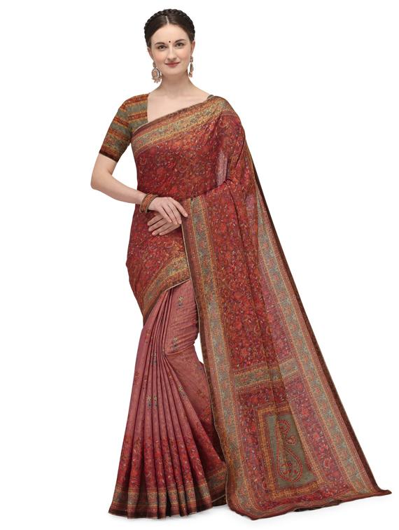 floral printed saree with blouse - 17656387 - Zoom Image - 1