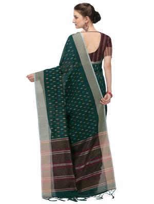 green linen woven saree with blouse - 17656403 - Standard Image - 2