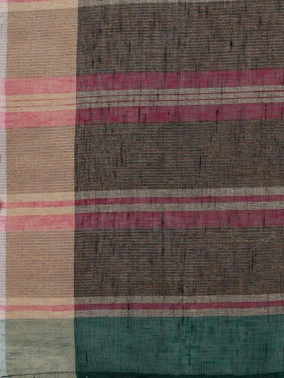 green linen woven saree with blouse - 17656403 - Zoom Image - 4