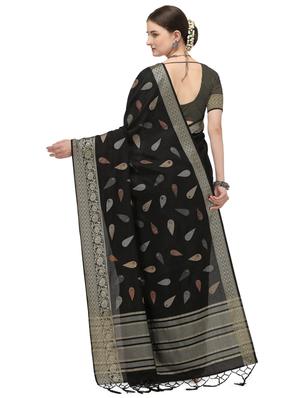 black nylon woven saree with blouse - 17656410 - Standard Image - 2