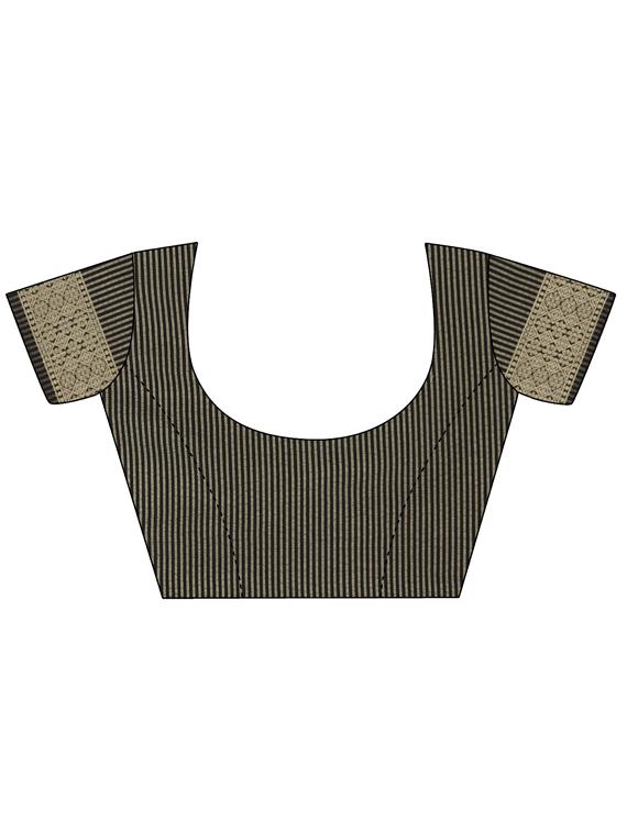 black nylon woven saree with blouse - 17656410 - Zoom Image - 3