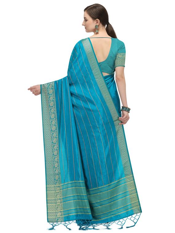 striped woven saree with blouse - 17656413 - Zoom Image - 2