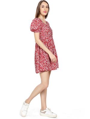 puff sleeved floral fit & flare dress - 17656826 - Standard Image - 4