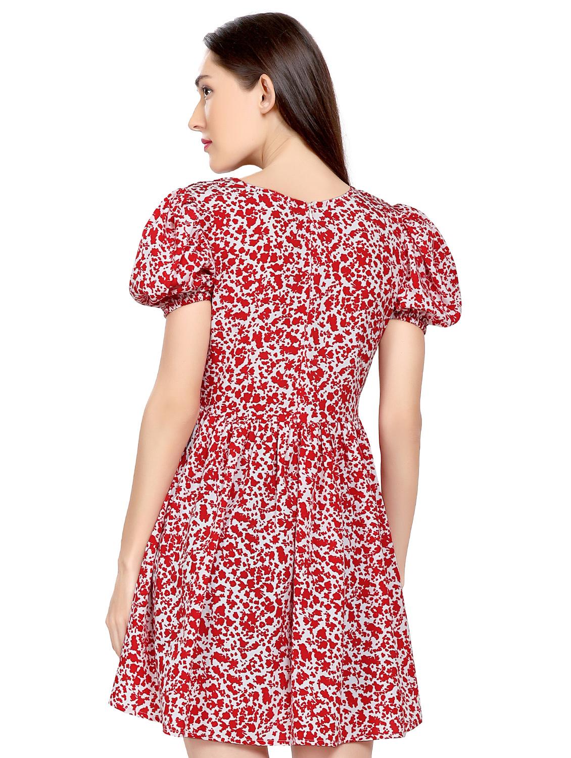 puff sleeved floral fit & flare dress - 17656826 - Zoom Image - 3
