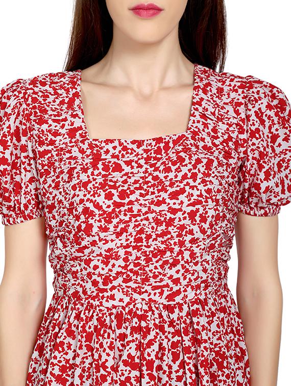 puff sleeved floral fit & flare dress - 17656826 - Zoom Image - 5