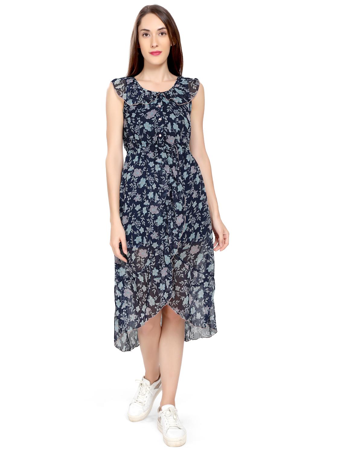 round neck floral ruffle dress - 17656833 - Zoom Image - 1