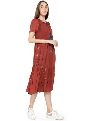 tie up neck printed flared dress - 17656836 - Standard Image - 2