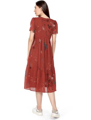 tie up neck printed flared dress - 17656836 - Standard Image - 3