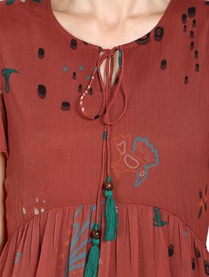 tie up neck printed flared dress - 17656836 - Standard Image - 4