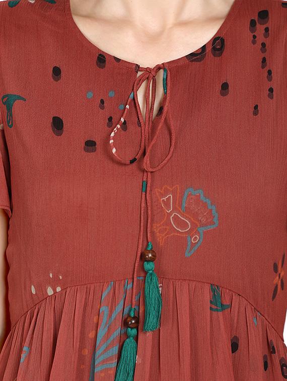 tie up neck printed flared dress - 17656836 - Zoom Image - 4