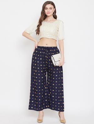 navy blue rayon palazzos - 17656921 - Standard Image - 4