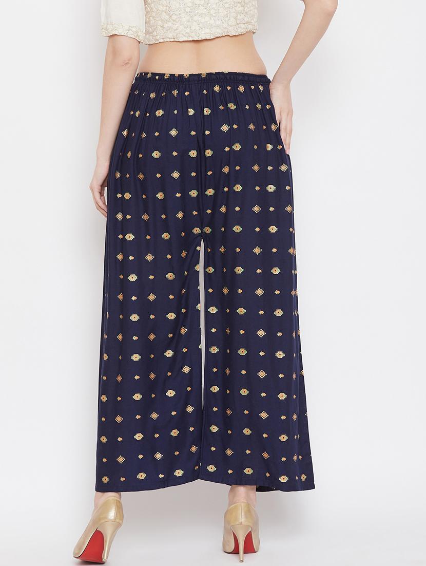 navy blue rayon palazzos - 17656921 - Zoom Image - 3