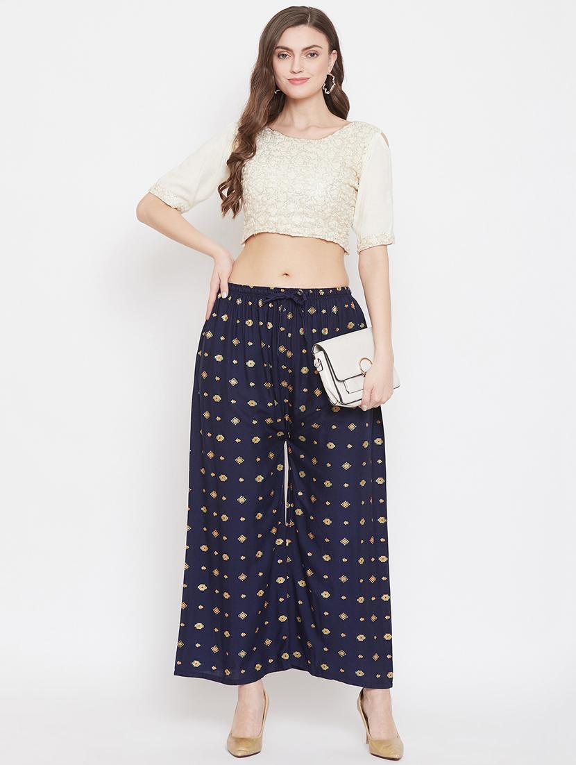 navy blue rayon palazzos - 17656921 - Zoom Image - 4