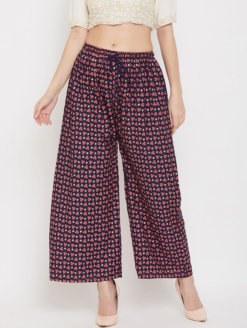 navy blue rayon palazzos - 17656940 - Zoom Image - 1