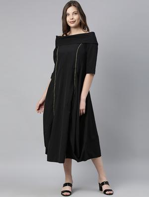 drape detail off shoulder dress - 17657085 - Standard Image - 2