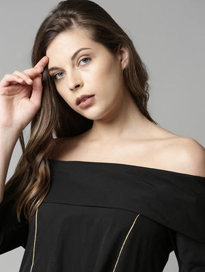 drape detail off shoulder dress - 17657085 - Standard Image - 5