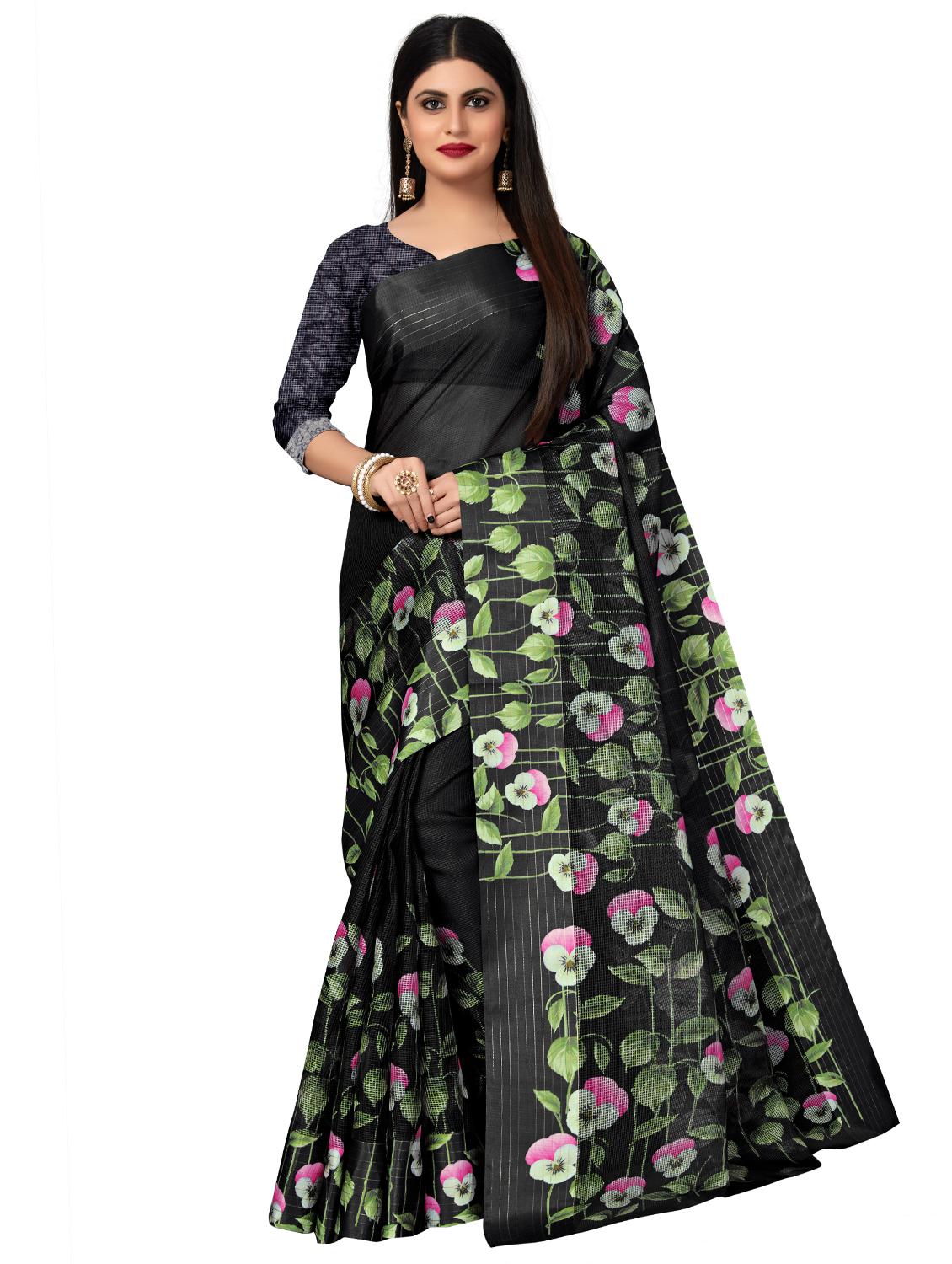 floral printed saree with blouse - 17657512 - Zoom Image - 1
