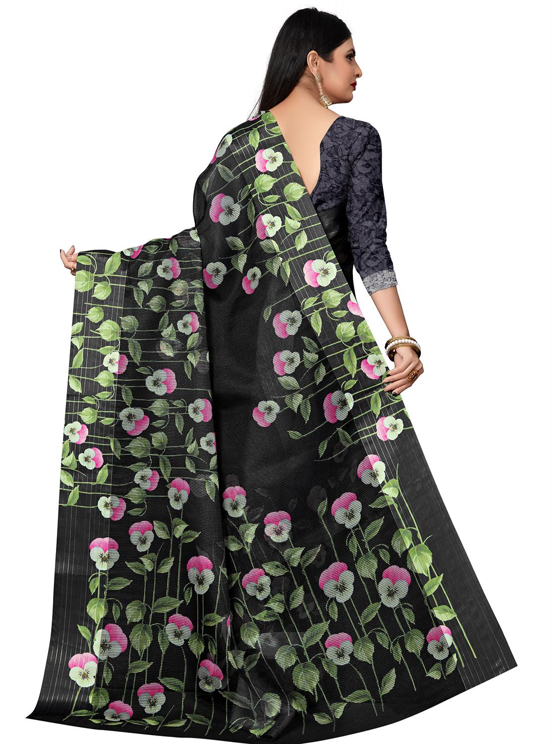 floral printed saree with blouse - 17657512 - Zoom Image - 2