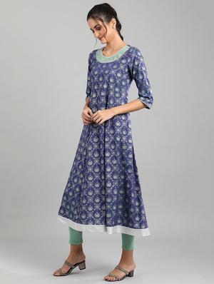 blue viscose aline kurta - 17657643 - Standard Image - 2