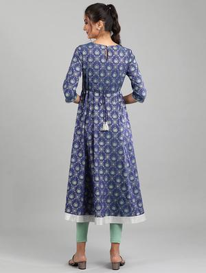 blue viscose aline kurta - 17657643 - Standard Image - 3