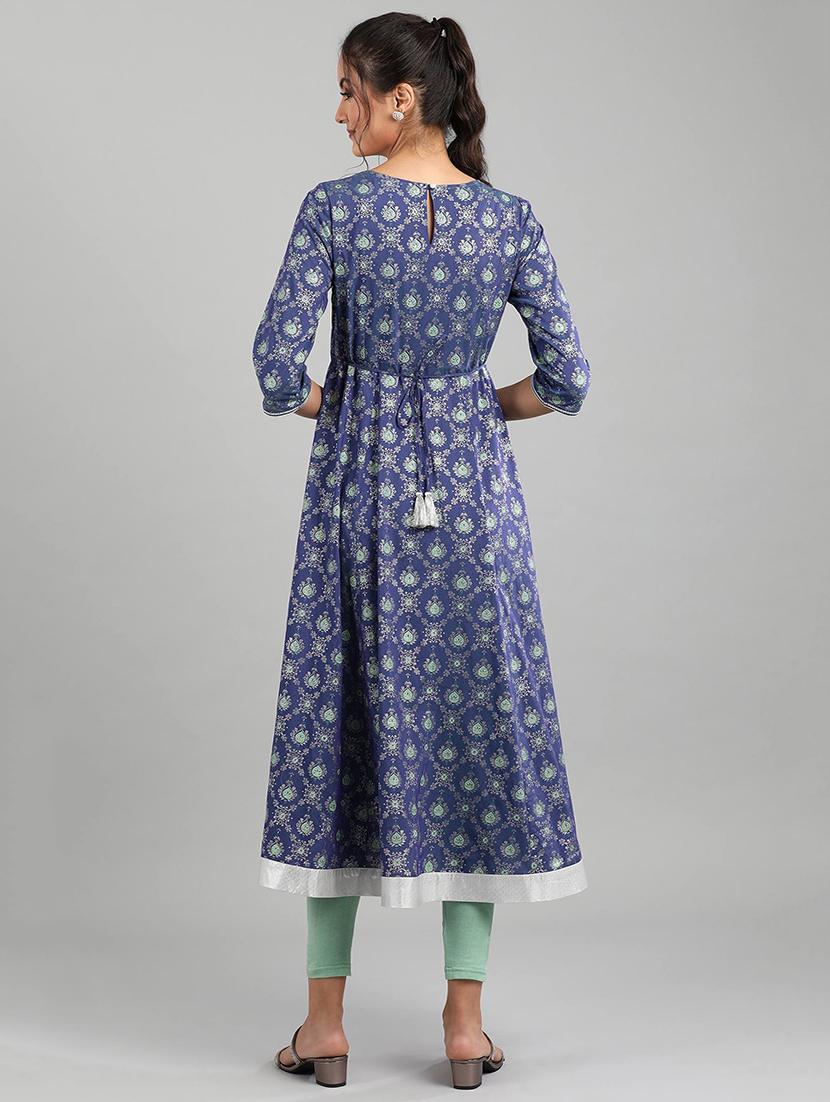 blue viscose aline kurta - 17657643 - Zoom Image - 3