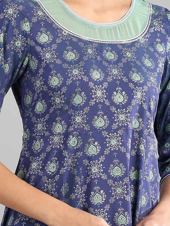 blue viscose aline kurta - 17657643 - Zoom Image - 4