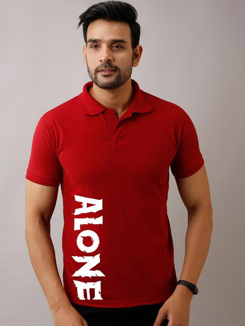 red typographic polo t-shirt - 17657719 - Very Small Image - 1