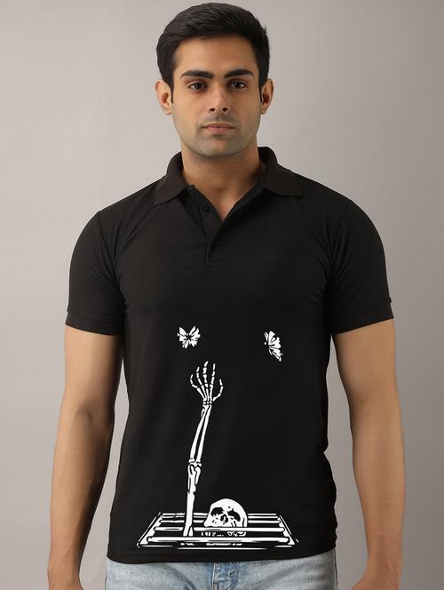 black printed polo t-shirt - 17657731 - Standard Image - 1