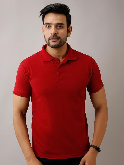 maroon solid polo t-shirt - 17657780 - Standard Image - 1