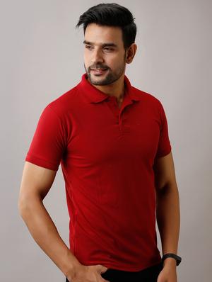 maroon solid polo t-shirt - 17657780 - Standard Image - 2