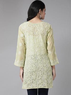 ada hand-embroidered green chikankari kurti - 17658023 - Standard Image - 3
