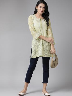 ada hand-embroidered green chikankari kurti - 17658023 - Standard Image - 4