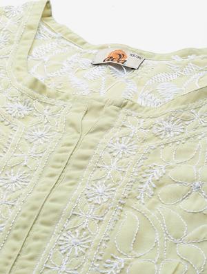 ada hand-embroidered green chikankari kurti - 17658023 - Standard Image - 5