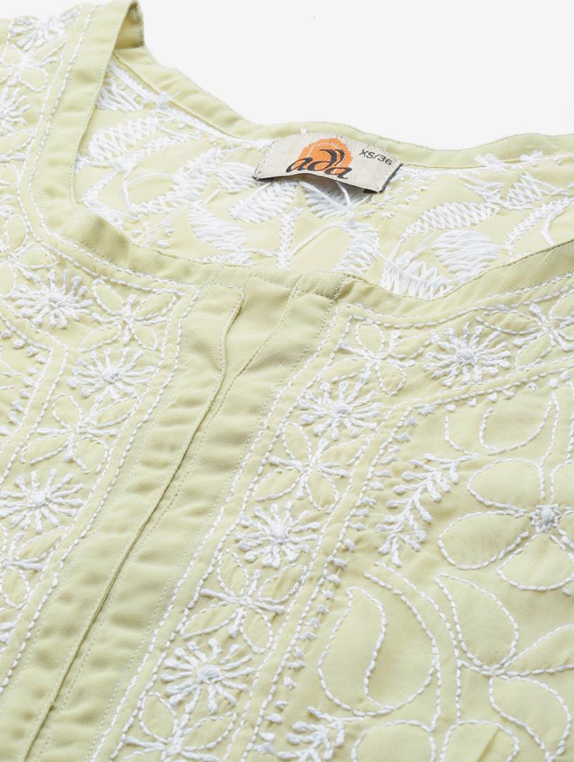 ada hand-embroidered green chikankari kurti - 17658023 - Zoom Image - 5