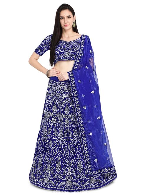 blue velvet flared lehenga - 17658083 - Very Small Image - 1