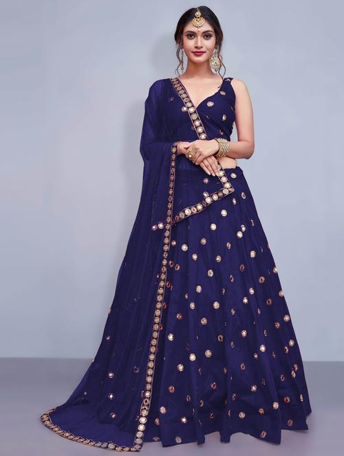 navy blue flared lehenga - 17658234 - Standard Image - 1