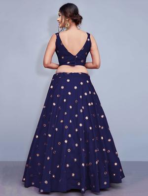 blue silk flared lehenga - 17658318 - Standard Image - 2