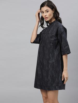mock neck printed a-line dress - 17658428 - Standard Image - 2
