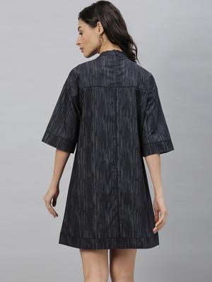 mock neck printed a-line dress - 17658428 - Standard Image - 3