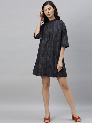 mock neck printed a-line dress - 17658428 - Standard Image - 4
