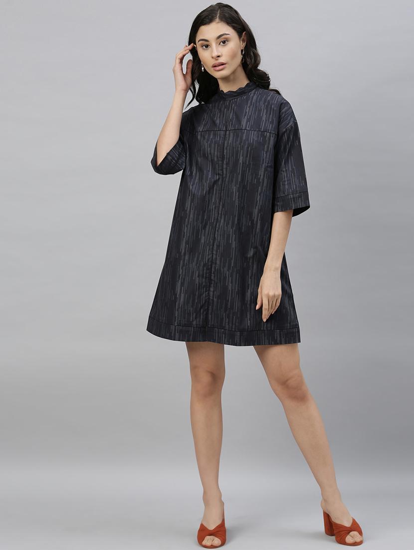 mock neck printed a-line dress - 17658428 - Zoom Image - 4