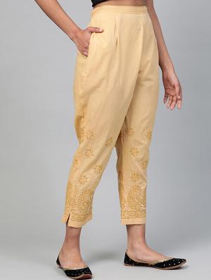 ada hand-embroidered beige chikankari tapered pant - 17658457 - Standard Image - 2
