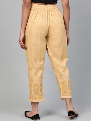 ada hand-embroidered beige chikankari tapered pant - 17658457 - Standard Image - 3