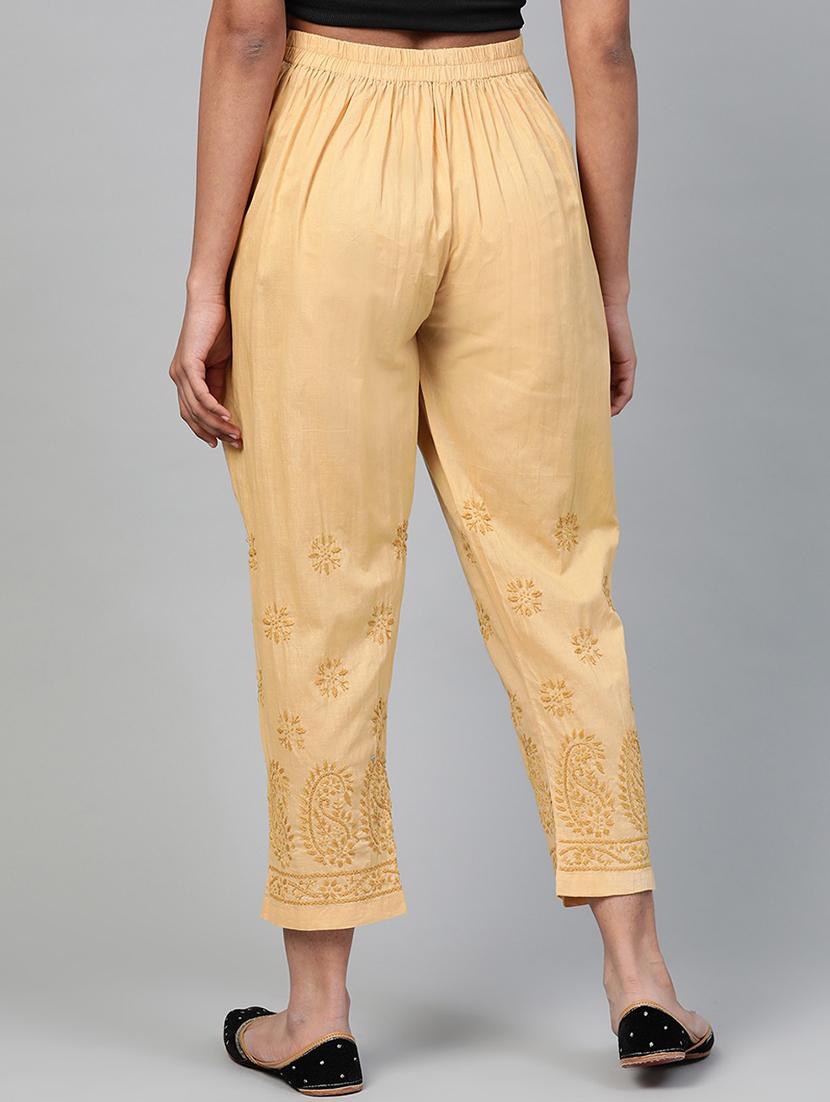 ada hand-embroidered beige chikankari tapered pant - 17658457 - Zoom Image - 3